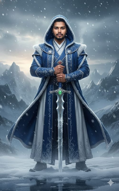 Epic Battlefield Portrait with Ornate Greatsword: AI Image Generation Prompt - view 1