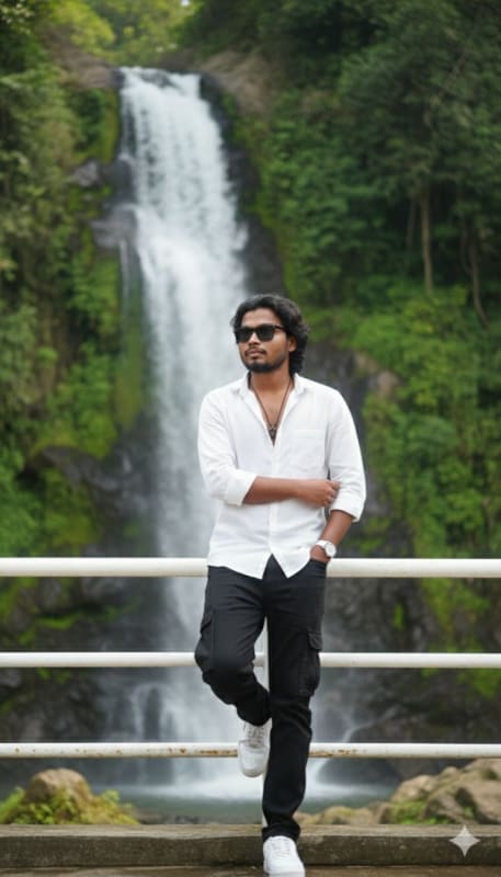 Male Portrait with Waterfall Background thumbnail 2