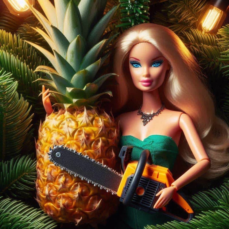 Barbie's Pineapple Cutting Adventure: A Photo-Realistic Scene - view 1