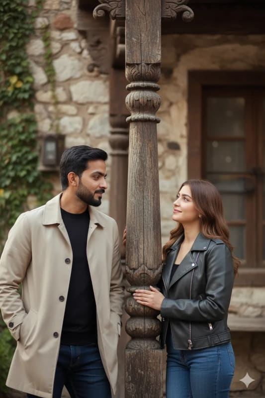 Romantic Couple Portrait in Rustic Outdoor Setting thumbnail 2