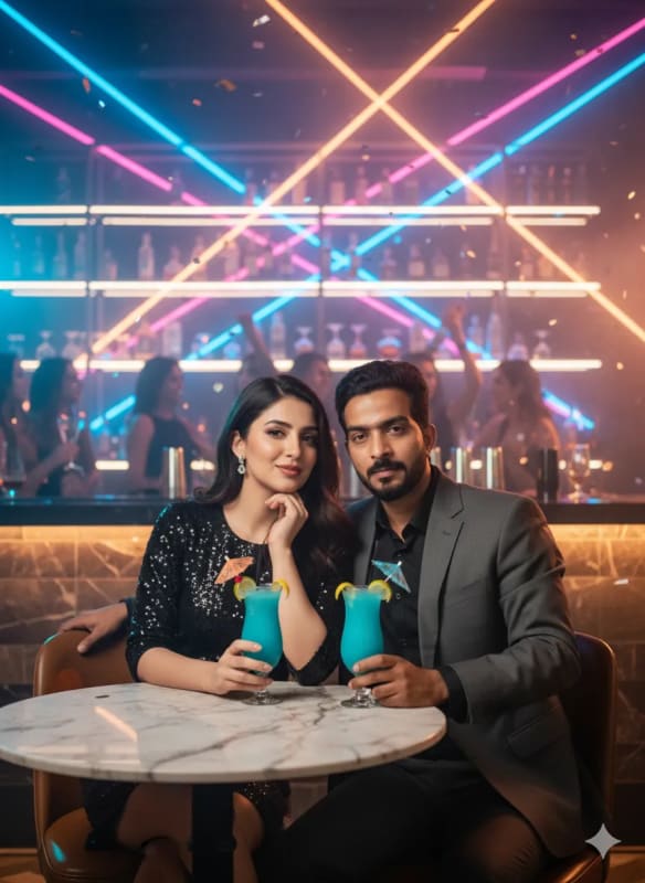 Nightclub Scene: Stylish Couple with Cocktails - view 1