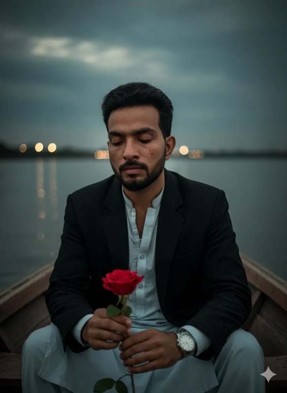 Heartbreak in a Boat: Melancholic Rose Portrait - view 1
