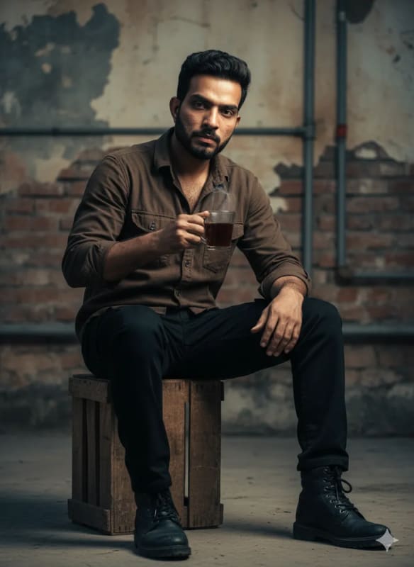 Intense Man with Tea: Cinematic Portrait Photography - view 1