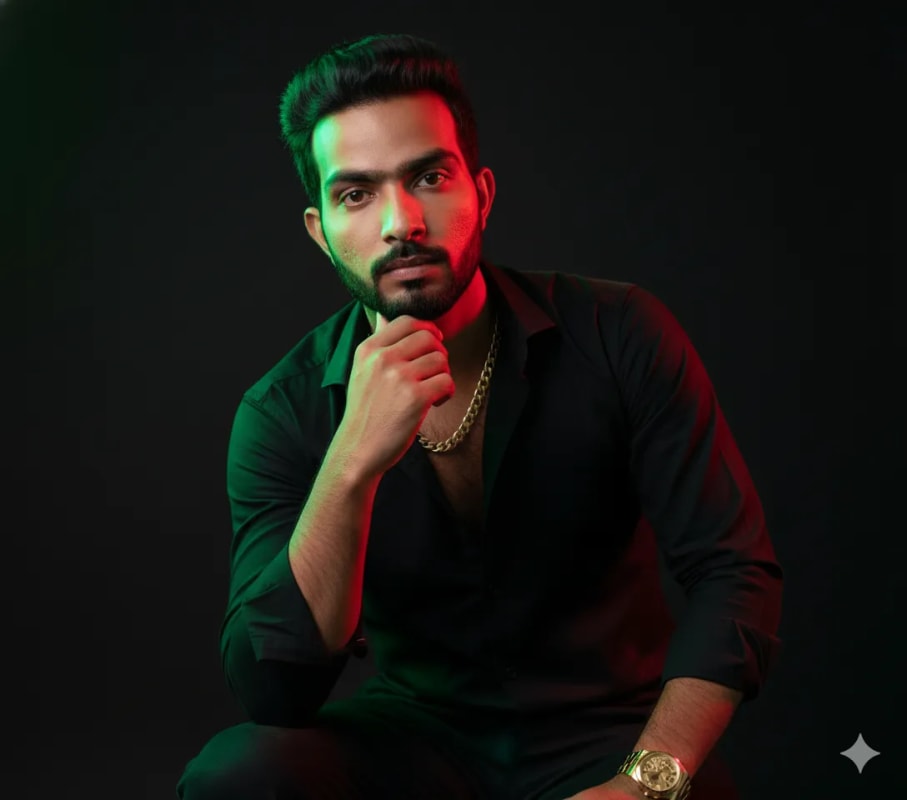 Dramatic Neon Portrait of Stylish Young Man - view 1