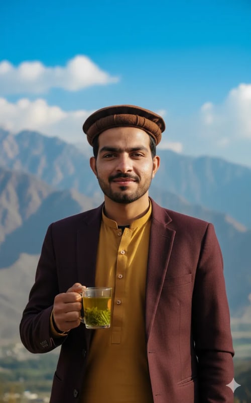 Pashtun Man Portrait in Traditional Clothing with Mountain Backdrop thumbnail 2