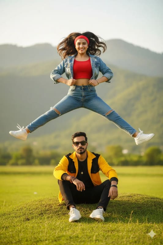 Dynamic Dance Duo in Nature: Stylish Fashion Editorial - view 1
