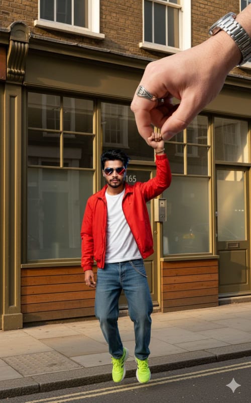Realistic Giant Hand Composite in Urban Setting - view 1
