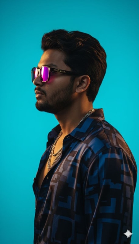 Vibrant Cyan Fashion Profile Portrait - view 1