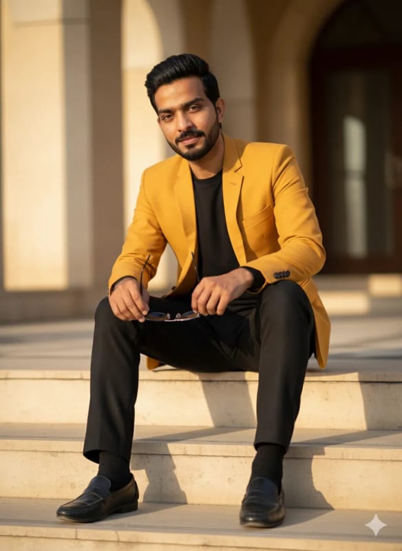 Stylish Young Man in Mustard Blazer Portrait - view 1