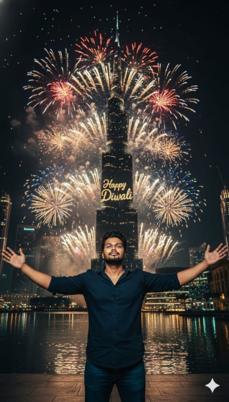 Diwali Celebration at Burj Khalifa: Hyper-Realistic Portrait thumbnail 2