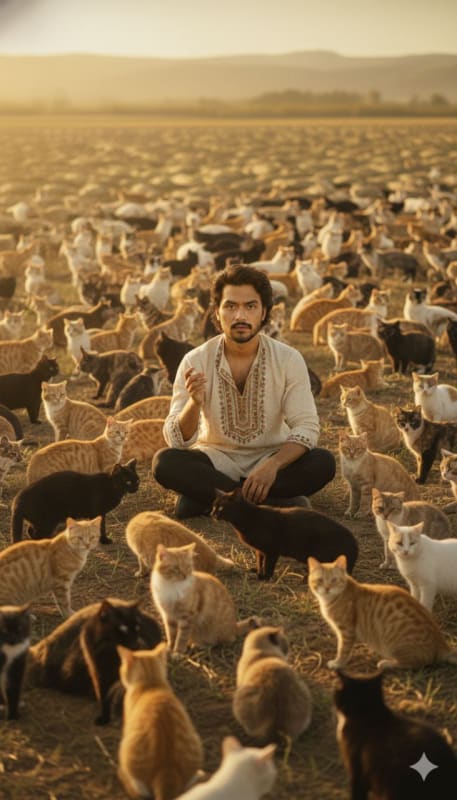 Golden Hour Cat Field Portrait thumbnail 2