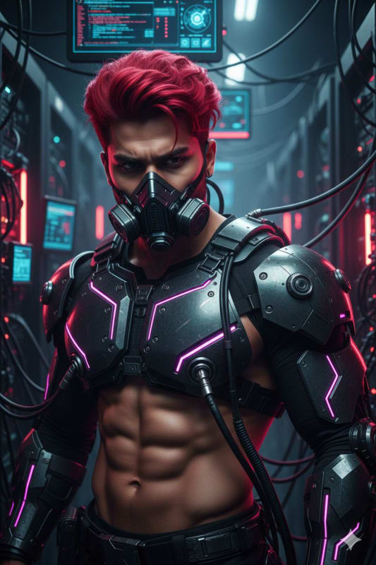 Cyberpunk Warrior with Biomechanical Armor: A Detailed Portrait - view 1