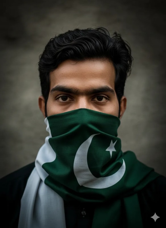 Intense Portrait with Pakistan Flag Scarf thumbnail 2