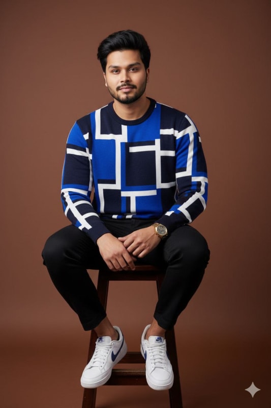 Portrait of Indian Man in Geometric Sweater thumbnail 2
