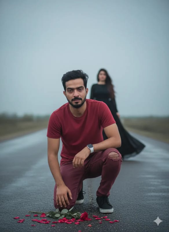 Heartbreak on an Empty Road: Cinematic Portrait at Dusk - view 1