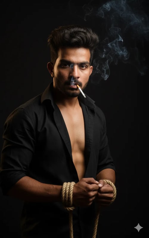 Brooding Portrait: Young Man with Rope and Cigarette thumbnail 2