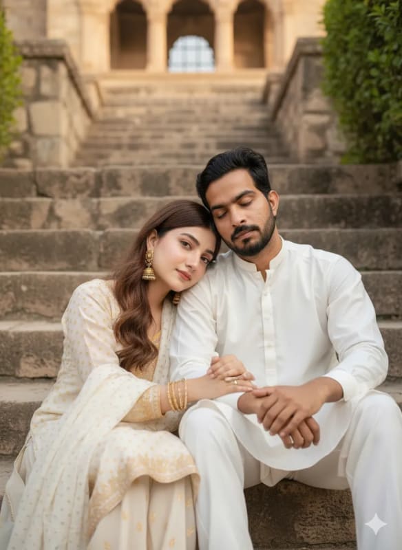 Romantic Couple Portrait on Stone Steps thumbnail 2