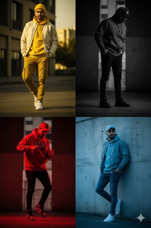 Urban Streetwear Portrait with Dynamic Color Themes - view 1