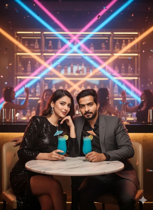 Nightclub Scene: Stylish Couple with Cocktails thumbnail 2