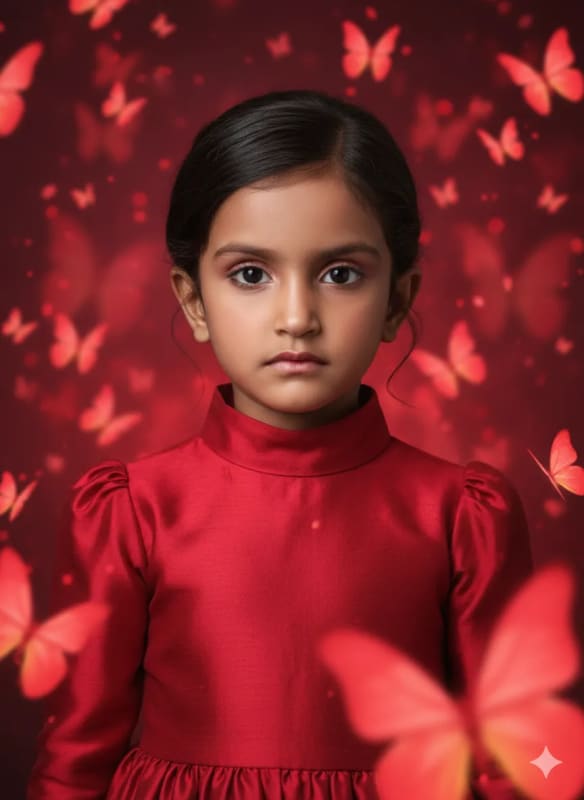 Red Gown Portrait: 4-Year-Old Girl with Butterflies thumbnail 2