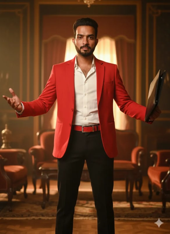 Confident Man in Red Blazer: A Cinematic Portrait - view 1