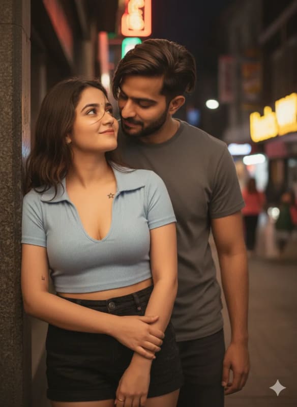 Romantic Night Portrait of a Couple with Matching Features - view 1