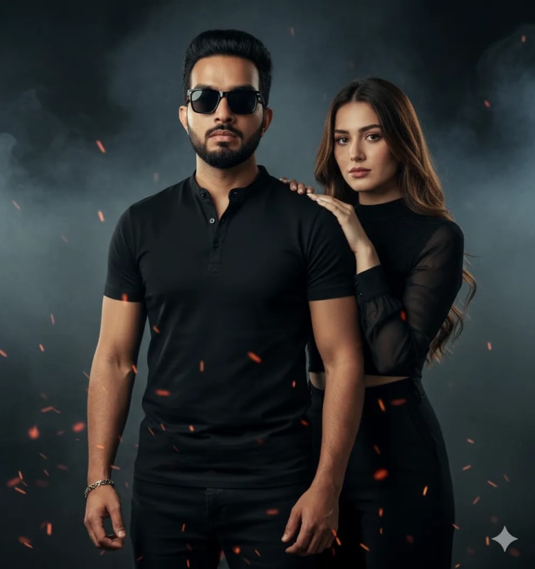 Stylish Couple in Black: Cinematic Portrait - view 1