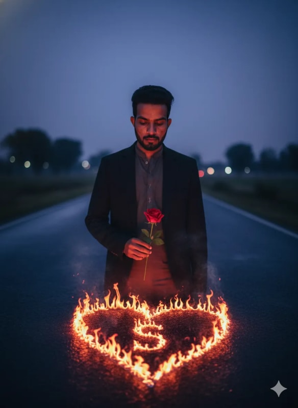 Melancholic Man with Rose in Dark Cinematic Scene - view 1