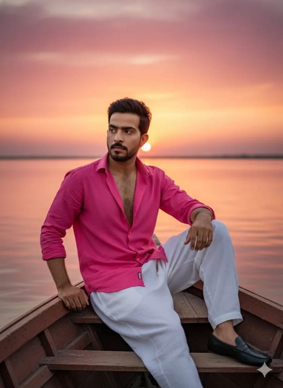 Sunset Boat Portrait: Hyper-Realistic Fashion Photography - view 1