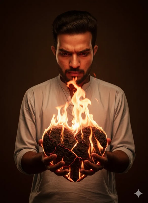 Burning Heart Portrait: Man Expressing Grief and Anger - view 1
