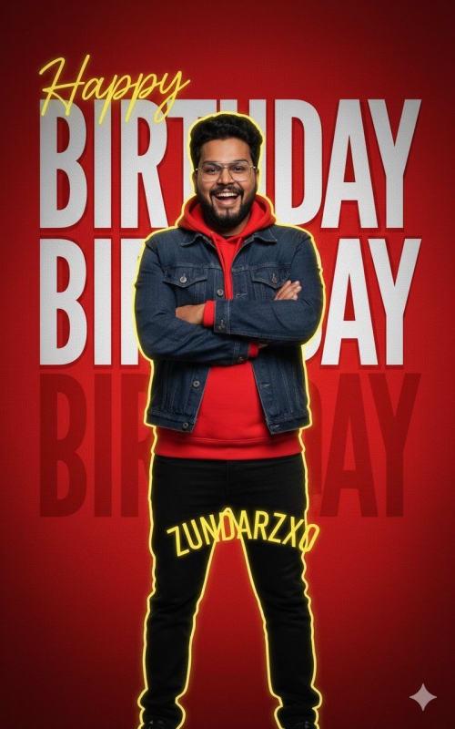 Vibrant Birthday Portrait: Red and Yellow Editorial Poster thumbnail 2