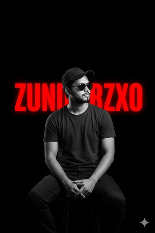 Monochrome Portrait with Red Text Overlay - view 1