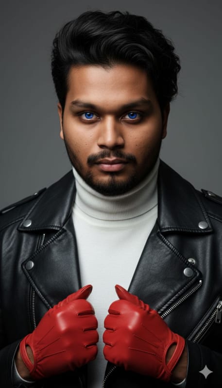 Black Leather & Red Gloves Editorial Portrait - view 1