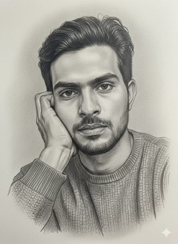 Realistic Pencil Sketch of Man with Intense Eyes thumbnail 2