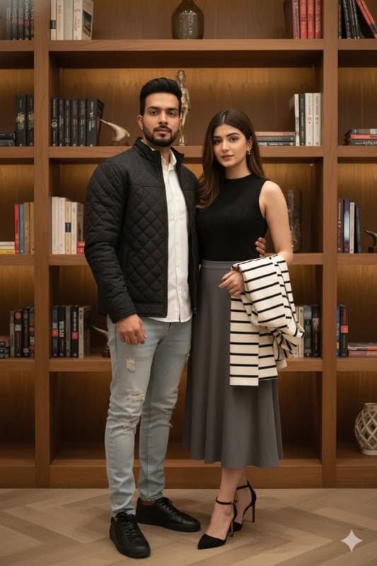 Stylish Couple Posing in Modern Interior: AI Art Prompt - view 1