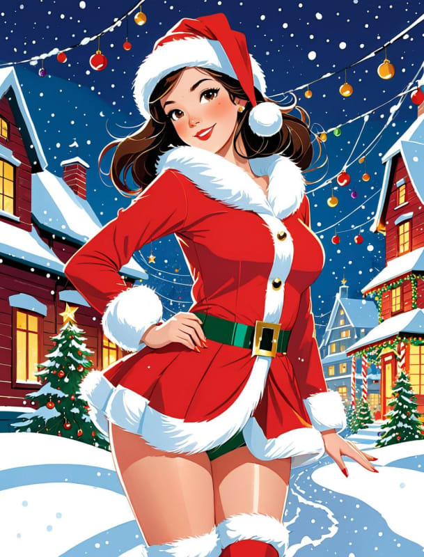 Festive Santa Girl Portrait: Whimsical Holiday Illustration thumbnail 4