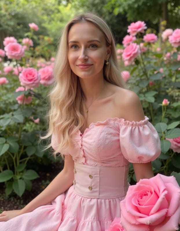 Romantic Portrait of a Woman in a Pink Dress thumbnail 2