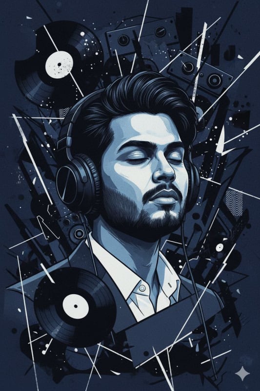 Melancholic Music Portrait with Vinyl Records - view 1