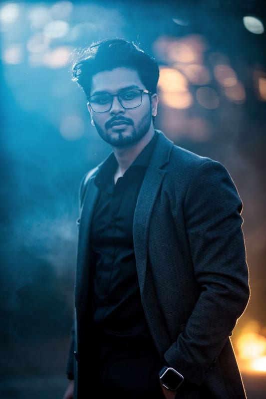 Cinematic Portrait of Man in Blue Hour Lighting - view 1