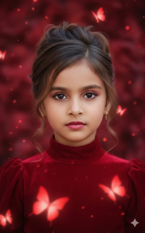 Red Gown Portrait: 4-Year-Old Girl with Butterflies thumbnail 4