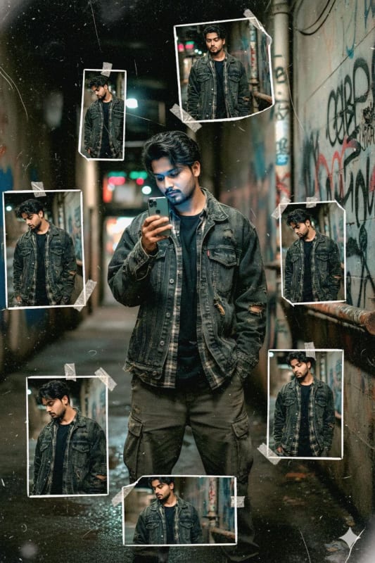 Gritty Grunge Streetwear Portrait with DIY Collage Effect - view 1