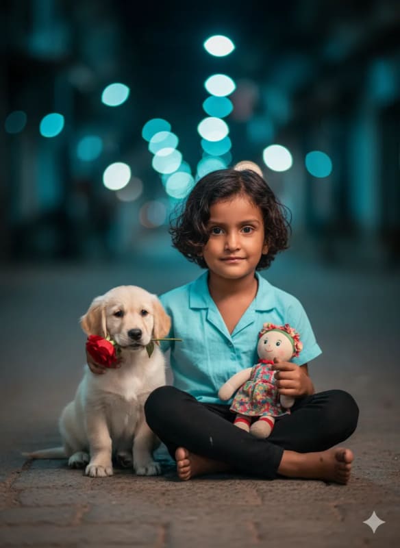 Adorable Girl with Puppy Portrait - 8K Ultra-Realistic - view 1