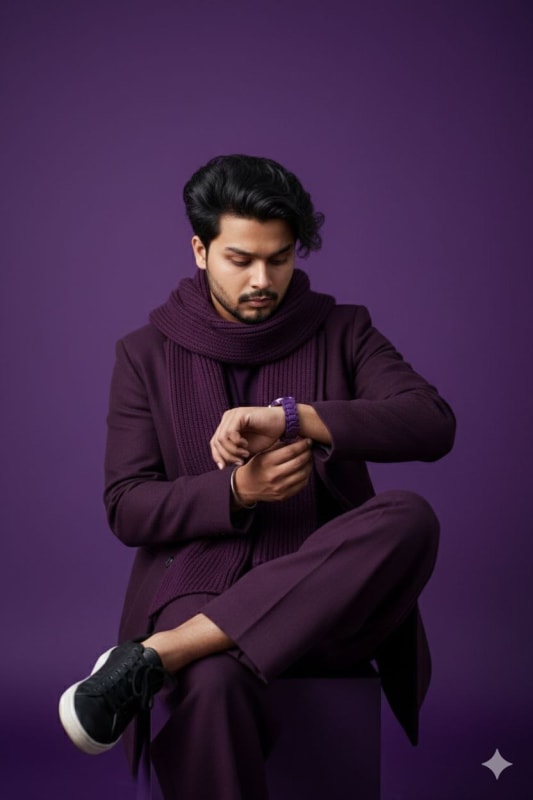 Monochromatic Purple Fashion Portrait: AI Art Prompt - view 1