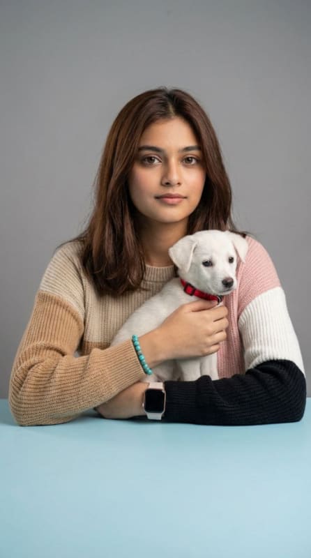Cozy Portrait: Girl with White Puppy thumbnail 3