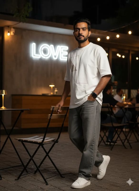 Night Cafe Portrait with Casual Pose thumbnail 3