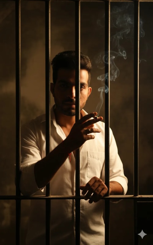 Intense Portrait of a Man Behind Bars: Film Noir Style thumbnail 2