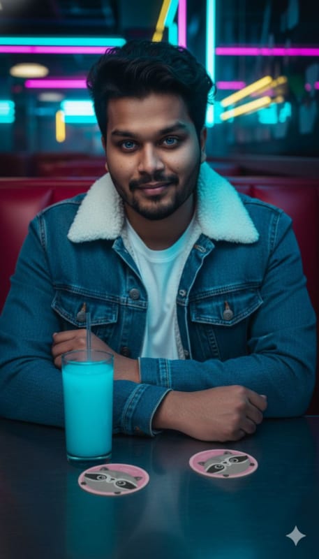 Synthwave Neon Diner Portrait - view 1