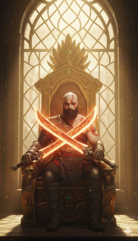 God of War Kratos Style Portrait on Golden Throne thumbnail 4