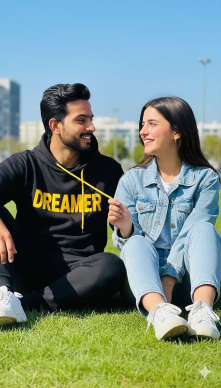 Romantic Couple Portrait Under Blue Sky - AI Art Prompt - view 1
