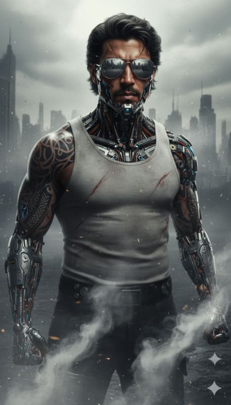 Battle-Worn Cybernetic Warrior Portrait thumbnail 3